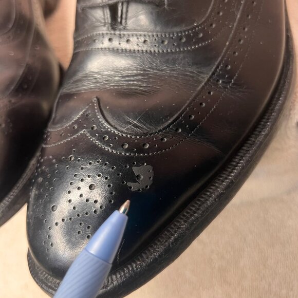 Johnson & Murphy Men Black Leather Oxford Wingtip Dress Shoes Size 10 D USA Made - Picture 10 of 16